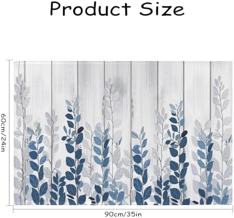 Giwawa Blue Eucalyptus Leaves Bath Rug Rustic Wood Bathtub Mat Absorbent Non - Image 3