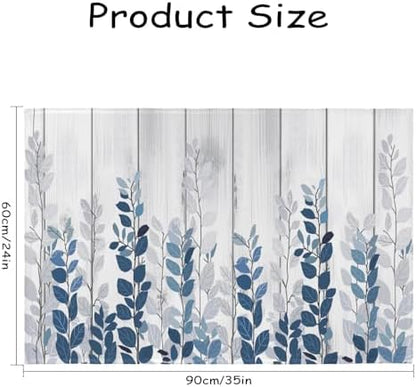 Giwawa Blue Eucalyptus Leaves Bath Rug Rustic Wood Bathtub Mat Absorbent Non - Image 3
