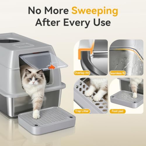 XL Enclosed Stainless Steel Litter Box - Image 5