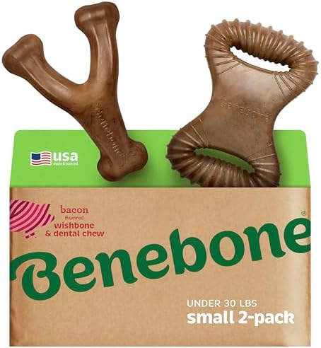 Benebone 2-Count Wishbone/Dental Durable Dog Chew Toys, Real Bacon by Benebone