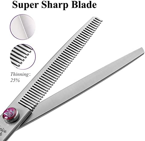 7'' Dog Grooming Scissors Set 4PCS Straight Curved Thinning Chunker Shears - Image 4