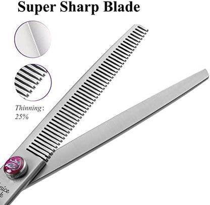7'' Dog Grooming Scissors Set 4PCS Straight Curved Thinning Chunker Shears - Image 4