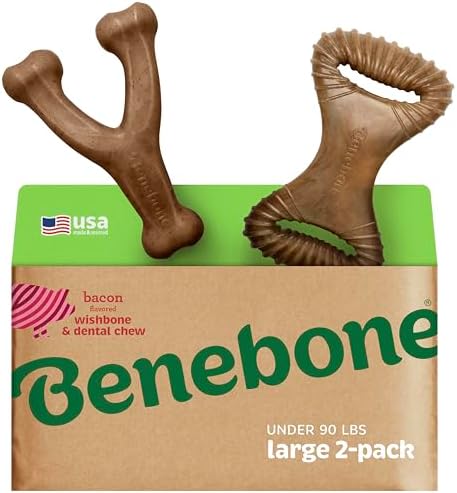 Benebone Wishbone/Dental Durable Dog Chew Toys, Real Bacon by Benebone