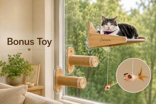 Cat Window Perch for Indoor Cats – 2-in-1 Solid Wood Cat Hammock Window Seat & - Image 2