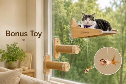 Cat Window Perch for Indoor Cats – 2-in-1 Solid Wood Cat Hammock Window Seat & - Image 2