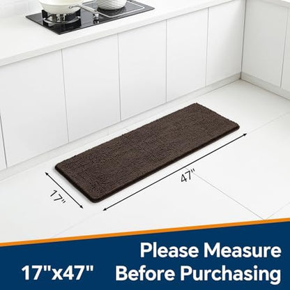 Chenille Bathroom Runner Rug 17"x47" Brown, Plush Bath Mat - Image 2