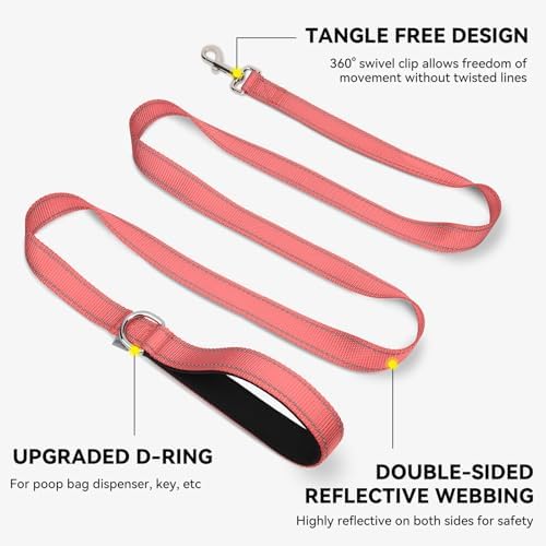 Joytale Reflective Dog Leash for Medium & Large Dogs, 6 FT x 1", Neon Pink - Image 5