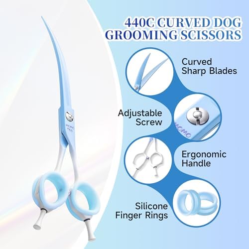 7'' Curved Dog Grooming Scissors Blue to White Gradient - Image 3
