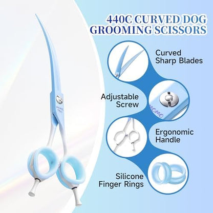 7'' Curved Dog Grooming Scissors Blue to White Gradient - Image 3