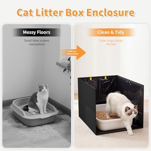 Aokeyee Black Cat Litter Box Enclosure High PVC Splash Guard - Image 6