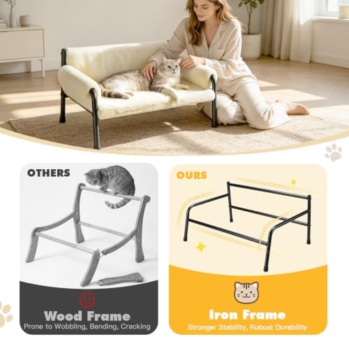 Pawaboo Elevated Cat Couch Bed for Indoor Cats, Sturdy Metal Frame Cat Sofa - Image 5