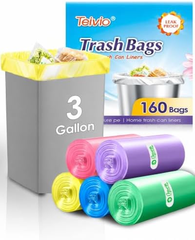 Teivio Small Colorful Clear Trash Bags 3 Gallon 160 Count Garbage Bags by Teivio