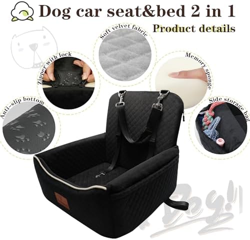 Dog Car Seat Bed 2 in 1 for Small/Medium Dogs up to 35 lbs, Adjustable Safety - Image 4