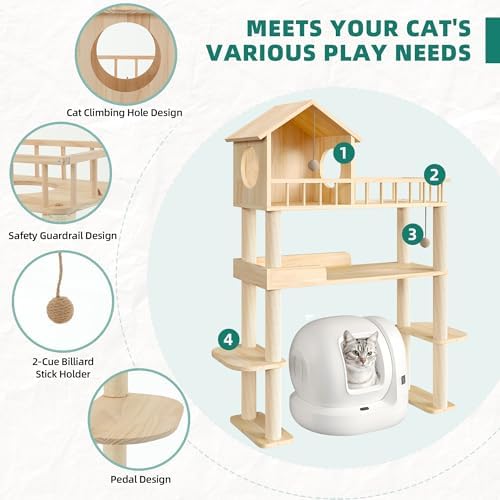 Wood Cat Tower for Automatic Litter Box, 4 Tier Cat Tree, 60 Inch - Image 3