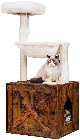 Hey-brother Cat Tree Tower, Litter Box Enclosure, Food Station by Hey-brother