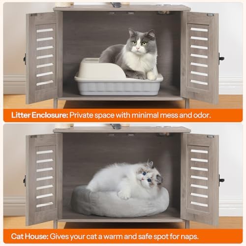 HOOBRO Cat Tree with Litter Box Enclosure, Cat Hammock, Hidden Litter Box - Image 5