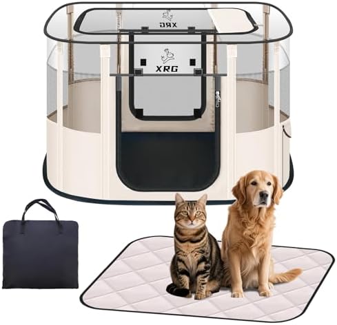 XRG Foldable Dog Playpen with Pad, Indoor Cat Kennel M by XRG
