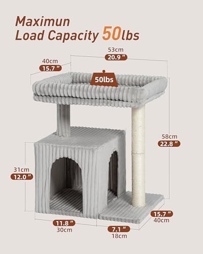 22.8" Cat Tree for Large Cat, 20.9 * 15.7in Large Perch Light Gray - Image 5