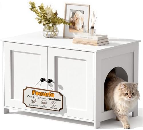 Cat Litter Box Enclosure Furniture Dog Proof, Hidden Kitty Washroom Cabinet Low by Fecuria
