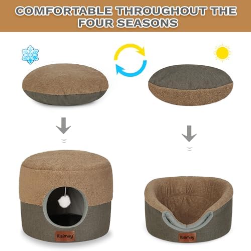 2-in-1 Cat Bed Cave, Cozy Covered Cat Beds - Image 4