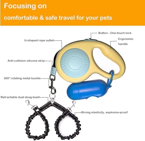 Double Dog Leash for Walking 2 Small Dogs, Dual Retractable 9.8ft Extendable - Image 2