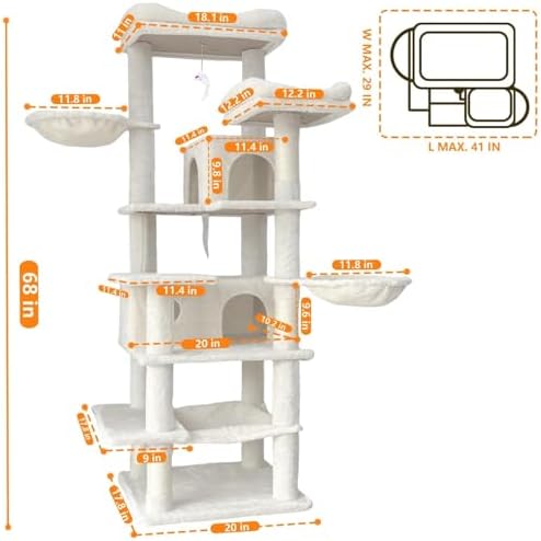 Beige 68 Inches Multi-Level Large and Tall Cat Tree Tower - Image 5