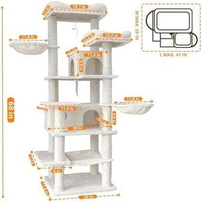 Beige 68 Inches Multi-Level Large and Tall Cat Tree Tower - Image 5