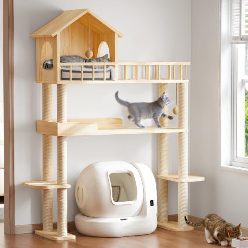 60'' Cat Tower for Automatic Litter Box, 4 Tier Wood Cat Tree by Homiflex
