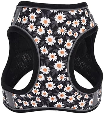 Small Dog Harness Black Daisy Flowers No Pull Reflective Harness - Image 2