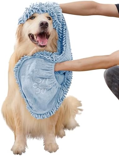 Dog Towel for Drying Dogs, Absorbent Microfiber Bath Towel, Hand Pockets by MakeyourGuestD%C3%A9corAmazing