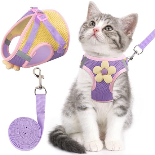 Cat Harness and Leash Set, Escape Proof Soft Vest Walk Purple S by NCMAMA