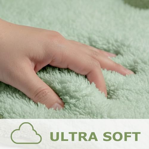Cute Olive‌ Green Scalloped Bathroom Mat, Fun Plush Luxury Microfiber Bath Rug - Image 4
