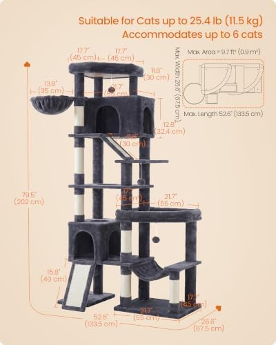 Feandrea Large Cat Tree, 79.5" Tall Sturdy Cat Tower - Image 6