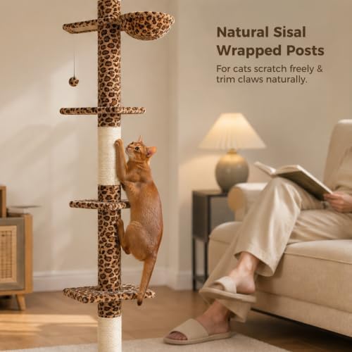 PAWZ Road Floor to Ceiling Cat Tree, Adjustable 95"-108" Leopard Cat Tower - Image 4