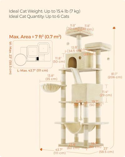 Feandrea Cat Tree, 81.1-Inch Large Cat Tower - Image 5