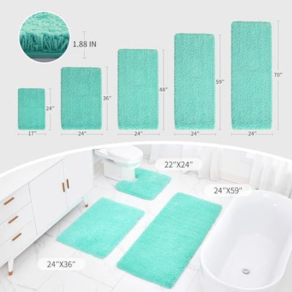 Disolla Mint Green Bathroom Runner Rug 24x70, Plush Extra Large Bath Mat - Image 2