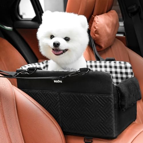 Console Dog Car Seat for Small Dogs Cats Up to 11lbs, Anti-Collapse Pet Armrest by Becivi
