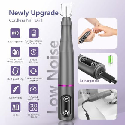 TUOBEO Cordless Nail Drill Electric Nail File Kit, Rechargeable Efile Set - Image 4