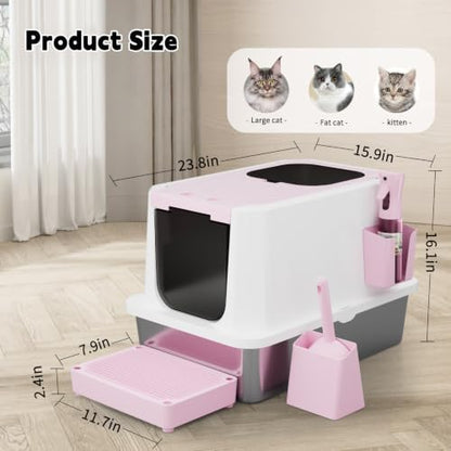 RIZZARI Stainless Enclosed Top Entry High-Sided: Large Covered Litter Box - Image 2