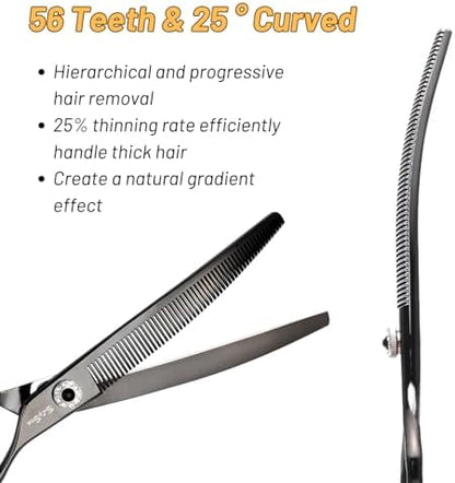 7.5in 25° Curved 56 Teeth Thinning Dog Grooming Scissors - Image 3