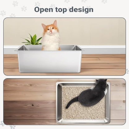 Kirecoo XL Stainless Steel Cat Litter Box High Sided - Image 5