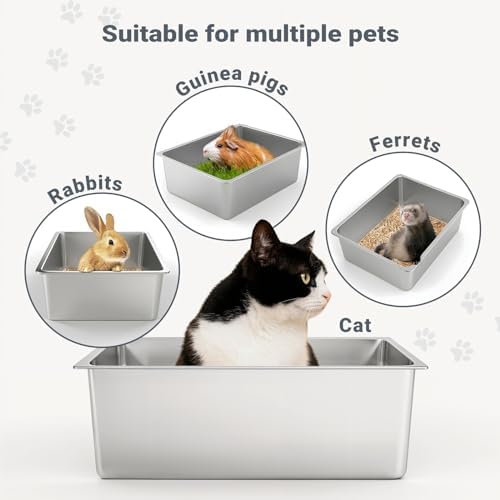 Kirecoo XL Stainless Steel Cat Litter Box High Sided - Image 6