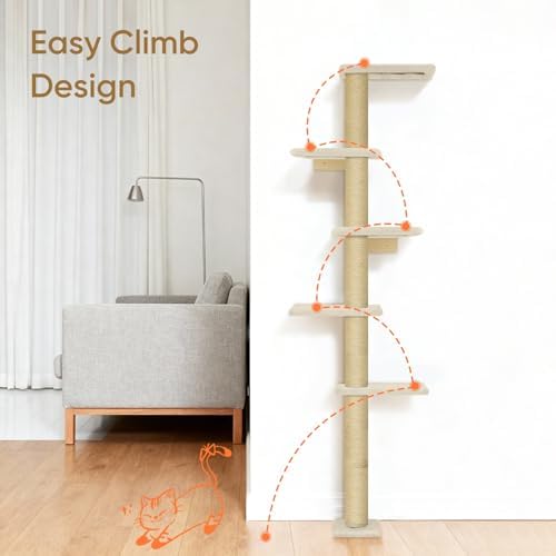 PAWSCRAT 5-Tier Wall-Mounted Cat Tree, 80-Inch Sisal Post - Image 5