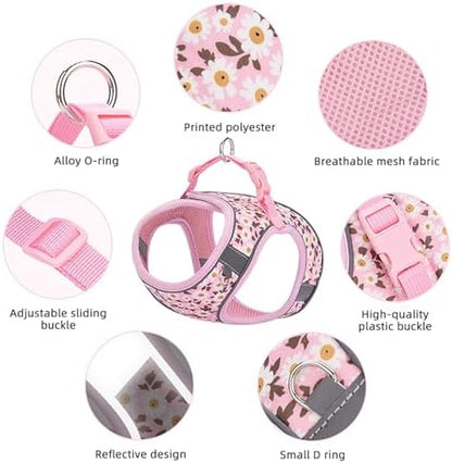Small Dog Harness Black Daisy Flowers No Pull Reflective Harness - Image 4