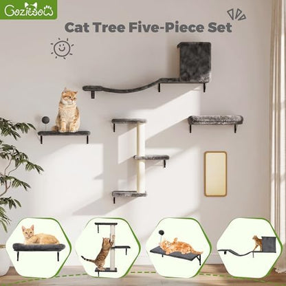 COZIWOW 5-Piece Wall Mounted Cat Wall Shelves Set Grey - Image 4