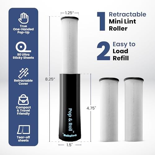 Retractable Mini Lint Roller for Pet Hair, 90 Sheets, 1 Pack + 2 Refills - Image 2