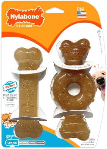 Nylabone Puppy Chew Teething Bone Dog Chew Toys, Chicken Flavor by Nylabone