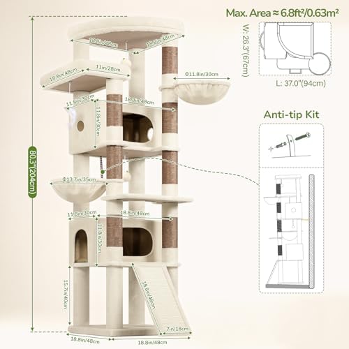 Globlazer 80in Tall Extra Large Heavy Duty Corner Cat Tree Tower - Image 6
