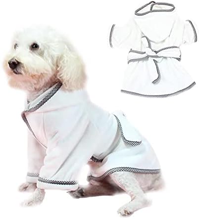 Dog Bathrobe, Microfiber Fast Drying Absorbent Hooded Bath Towel White by HDKUW