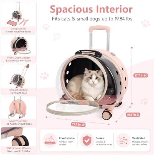 Clear Rolling Pet Carrier, Breathable Cat Carrier - Image 6